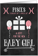 Gift for Pisces Girl Born February 20th to March 20th Pink Chalkboard card