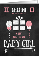 Gift for Geminini Baby Girl Born May 21 to June 21 Pink Chalkboard card