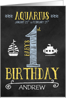 Aquarius Baby Boy’s 1st Birthday January 21st to February 19th Zodiac card