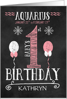 Aquarius Baby Girl’s 1st Birthday January 21st to February 19th Pink card