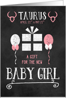 Taurus Gift for Baby Girl Born April 21st through May 21st Pink Chalk card