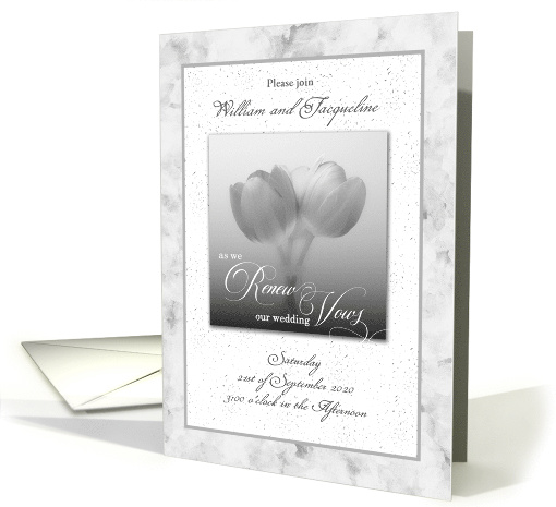 Custom Vow Renewal Invitation Silver Tulips and Damask Print card