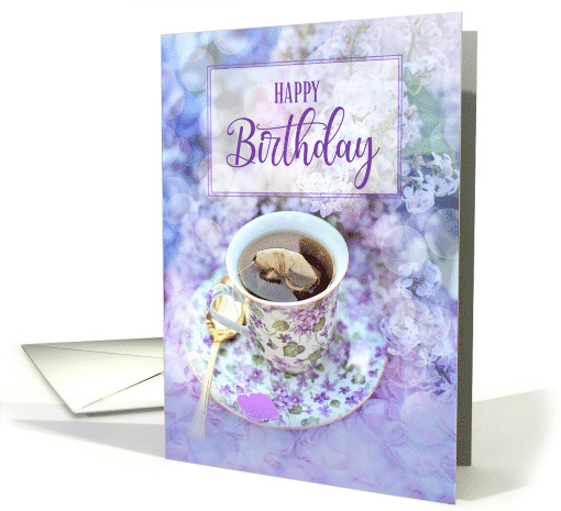 For Her Birthday Cup of Tea and Purple Flowers card (432464)