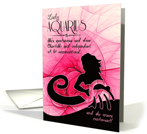 Lady Aquarius Pink and Black Zodiac Blank Any Occasion card (438681)