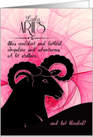 Lady Aries Pink and Black Zodiac Blank Greeting Any Occasion card