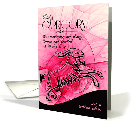 Capricorn Birthday for Her Pink and Black Feminine Zodiac card