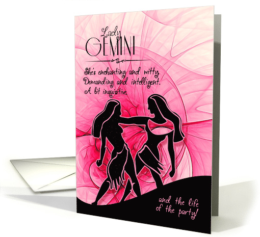 Gemini Birthday for Her Pink and Black Feminine Zodiac card (438812)