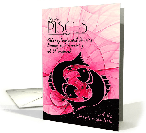 Lady Pisces Pink and Black Zodiac Blank All Occasion card (438885)
