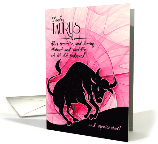 Taurus Birthday for Her Pink and Black Feminine Zodiac card (439000)