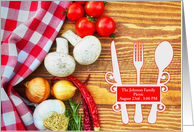 Picnic Invitation Red Checkered Tablecloth and Veggies card