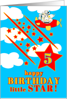 5th Birthday Little Star Cute Animals in a Plane Red Blue and Yellowre card