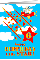 6th Birthday Little Star Cute Animals in a Plane Red Blue and Yellow card