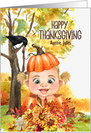 for Aunt Thanksgiving Blonde Girl in a Pumpkin Custom Name card