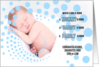 for Daughter and Son in Law New Baby Congratulations Blue Boy card