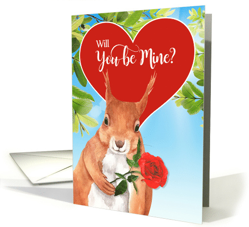 Will You Be Mine Valentine Squirrel with a Red Rose card (537910)