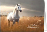 Hola Spanish Thinking of You Horse in a Summer Field Blank card