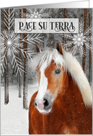 Italian Language Peace on Earth Winter Horse in the Woods card