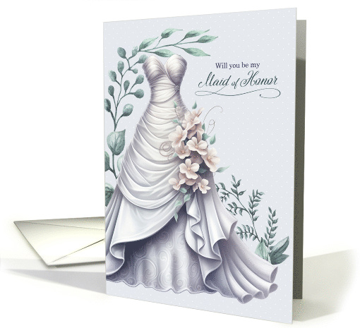 Maid of Honor Request Pale Lavender Dress and Eucalyptus card (597326)
