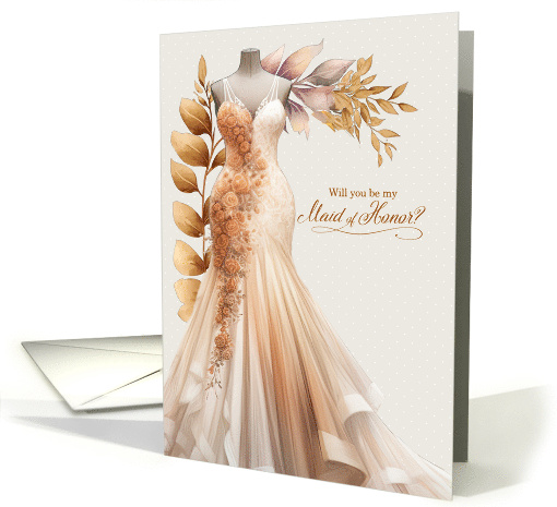 Maid of Honor Rquest Peach and Golden Gown card (597373)