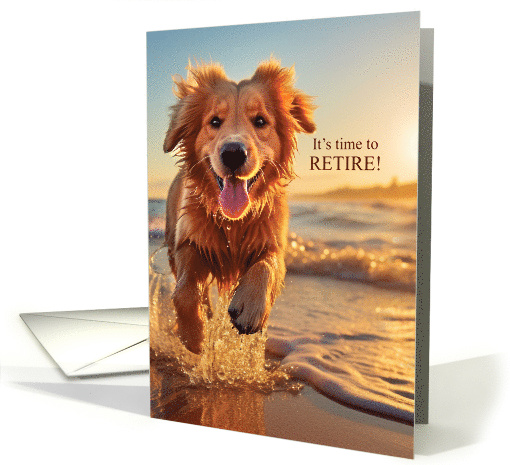 Retirement Announcement with Dog Running on the Beach card (599751)