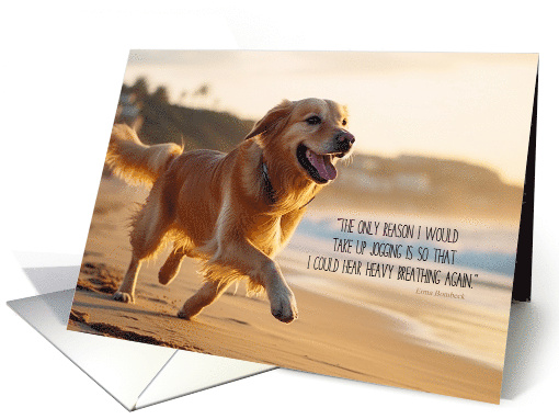 for the Runner's Birthday Golden Retriever Dog on the Beach card