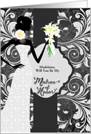 Matron of Honor Request Black and White Bride Custom Name card