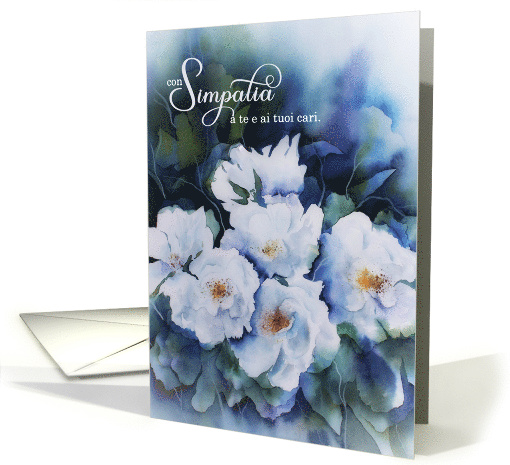Italian Sympathy Con Simpatia Blue Botanical Watercolor Blank card