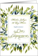 Engagement Announcement Sage Green Botanical card