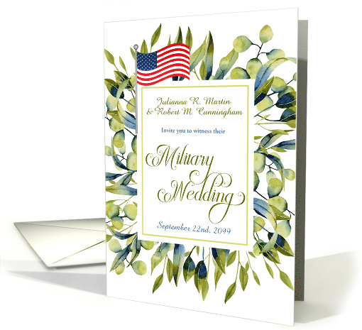 Military Wedding Invitation Sage Green Botanical card (631007)