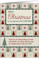 For Life Partner at Christmas Green and Burgundy Christmas Tree card