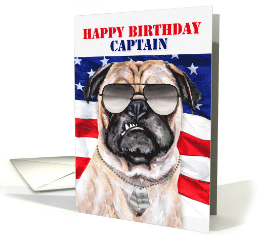 Military Captain Birthday with Funny Pug Dog card (657756)