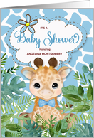 Blue Giraffe Jungle Themed Baby Shower Invitation Custom card