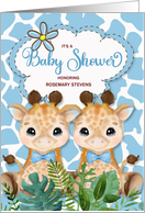 Twin Boys Blue Giraffe Jungle Baby Shower Invitation Custom card
