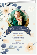 It’s a Boy Birth Announcement Blue and Yellow Blossoms Photo card