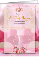 Maid of Honor Request Pink Wedding Shoes and Golden Hues card