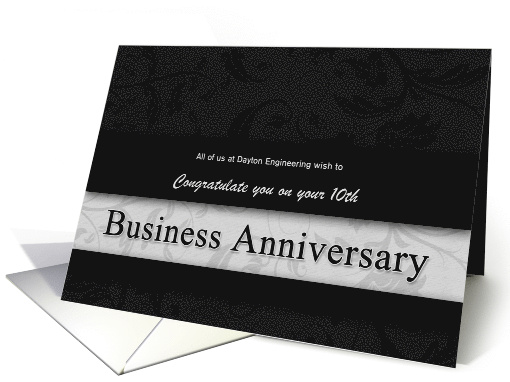 10th Business Anniversary Congratulations Black and Silver card