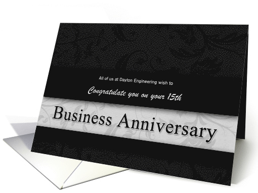 15th Business Anniversary Congratulations Black and Silver card