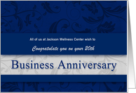 20th Business Anniversary Congratulations Blue and Silver card