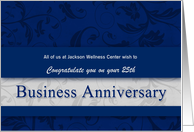 25th Business Anniversary Congratulations Blue and Silver card