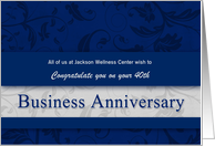 40th Business Anniversary Congratulations Blue and Silver Custom card