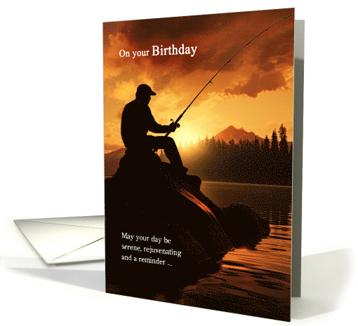 Birthday Fisherman Fishing on a Gold Pond at Sunrise card (784615)