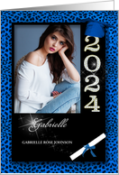 Blue Cheetah Print Class of 2024 Graduation Photo Announcement card