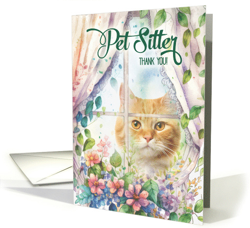 Pet Sitter Thank You Cat in a Garden Window card (789390)
