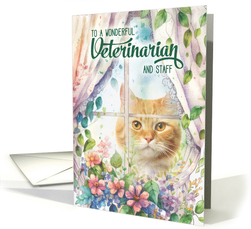Veterinarian Thank You Cat in a Window with Spring Botanicals card