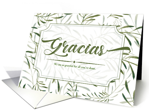 Gracias Thank You in Green Botanical Leafy Stems on White card