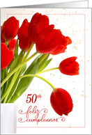 50th Birthday Cumpleaos in Spanish with Red Tulips card