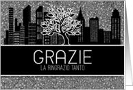 Grazie Italian Business Thank You Black and White Cityscape Blank card