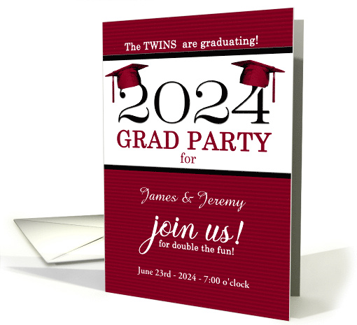 Twin Graduation Class of 2024 Party Invitation Red... (793632)