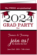 Twin Graduation Class of 2024 Party Invitation Red Pinstripe Custom card