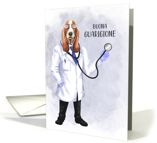 Get Well Italian Buona Guarigione Funny Hound Dog Doctor card (794107)